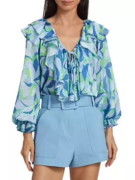 Imani Leaf-Print Ruffled Blouse