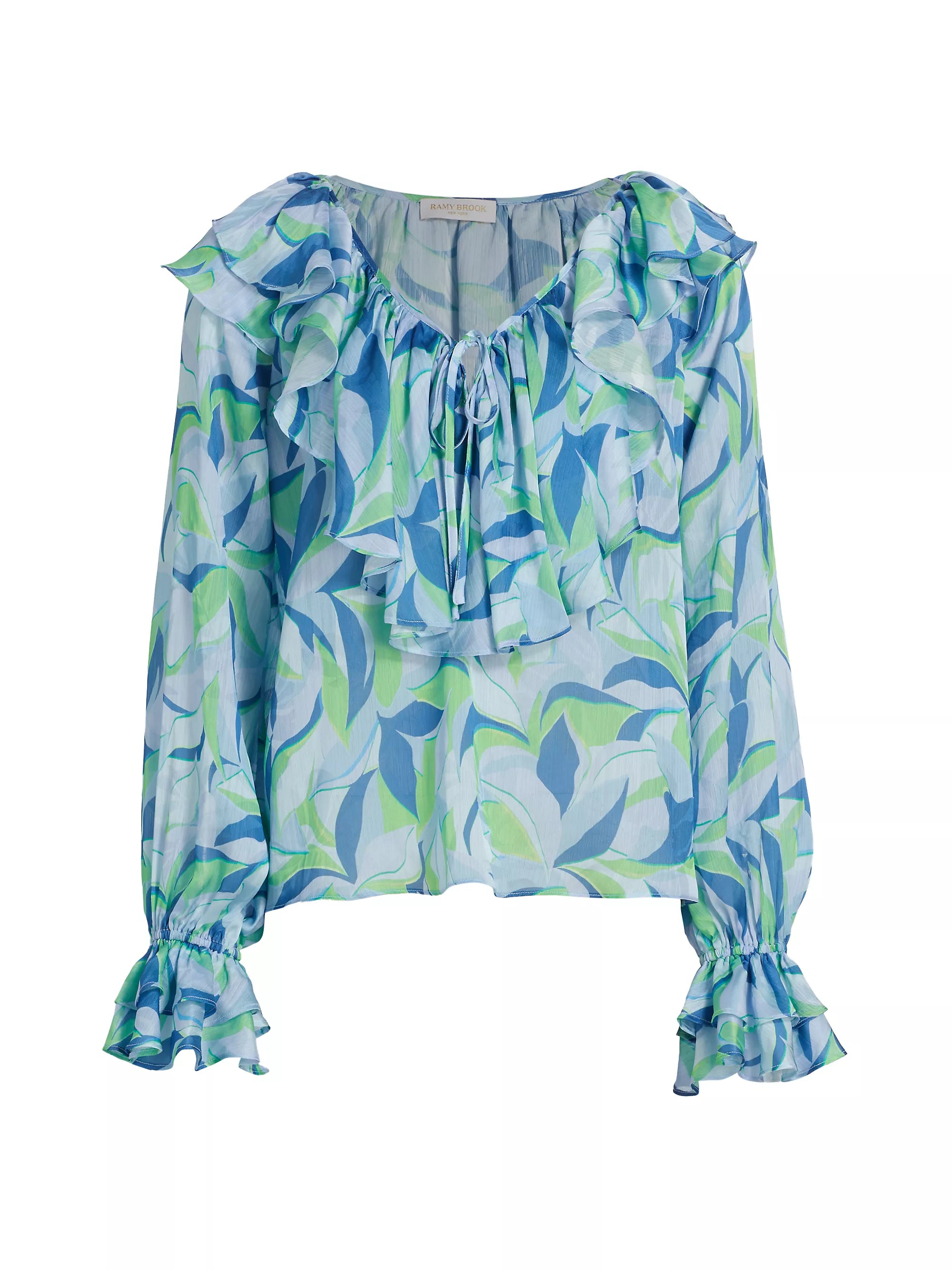 Imani Leaf-Print Ruffled Blouse