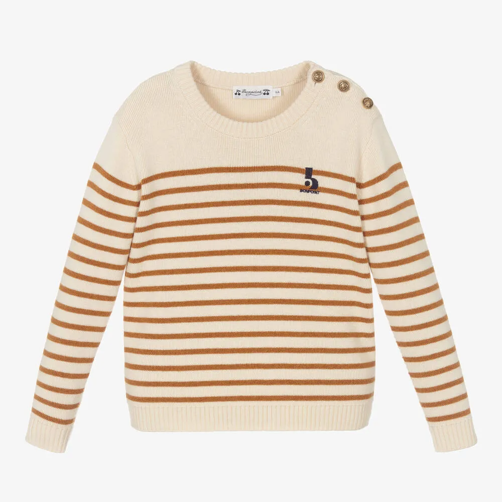 Ivory Striped Merino Wool Sweater