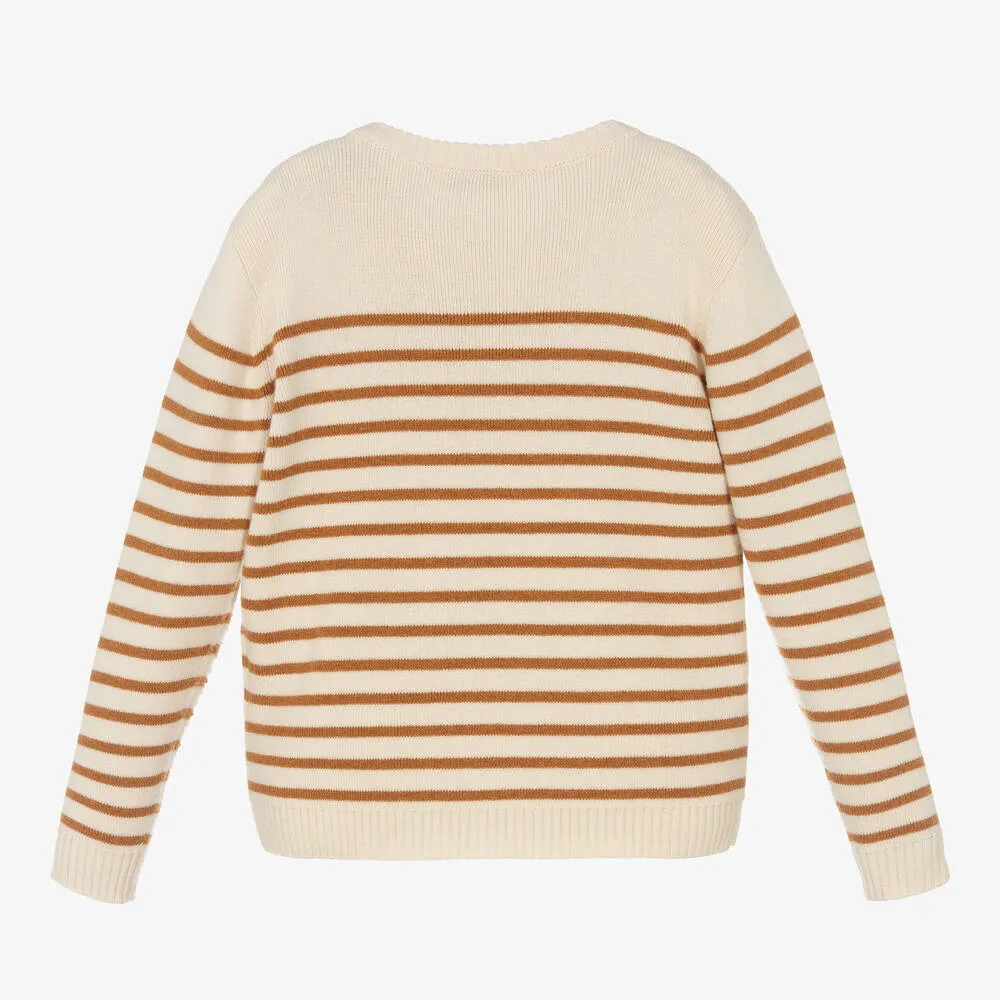 Ivory Striped Merino Wool Sweater