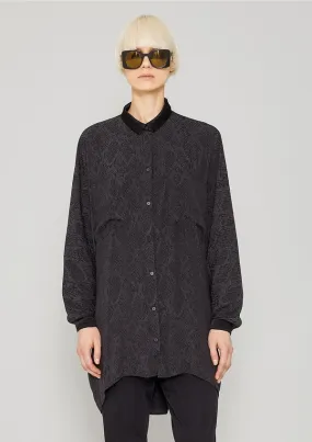 Jacquard Satin Collar Blouse - Black Snake