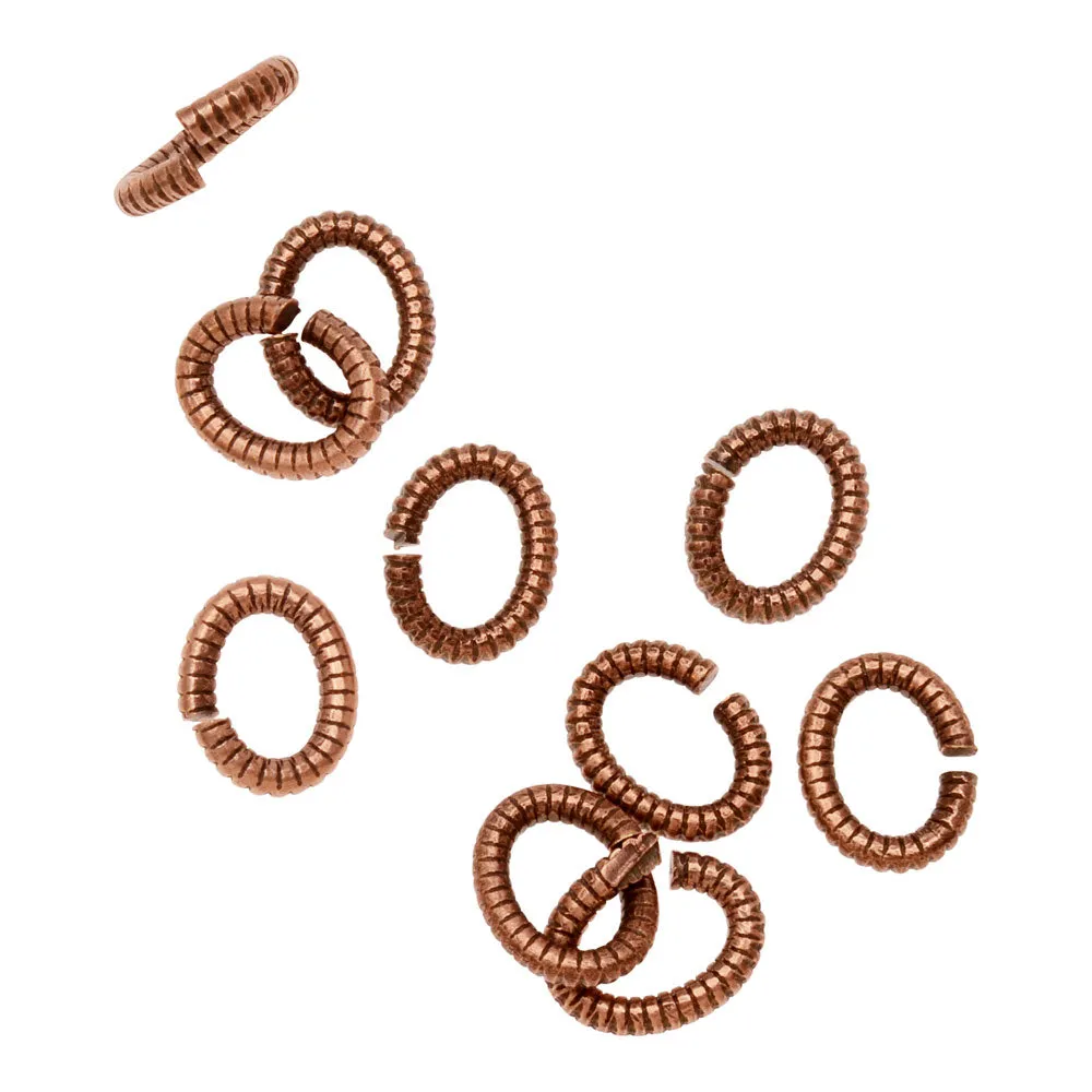 Jump Rings, Open Textured Oval 6x4.5mm Antiqued Copper, by Nunn Design (10 Pieces)