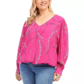 Karen Kane Womens Plus C Printed V-Neck Blouse