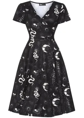 Lady V Lady Voluptuous Lyra Celestial Snake 50's Swing Dress Black