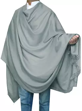 Large Prayer Shawl Wrap Men Women Pure Wool India Clothing (Grey)