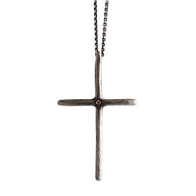 Large Textured Sterling Silver & White Sapphire Cross