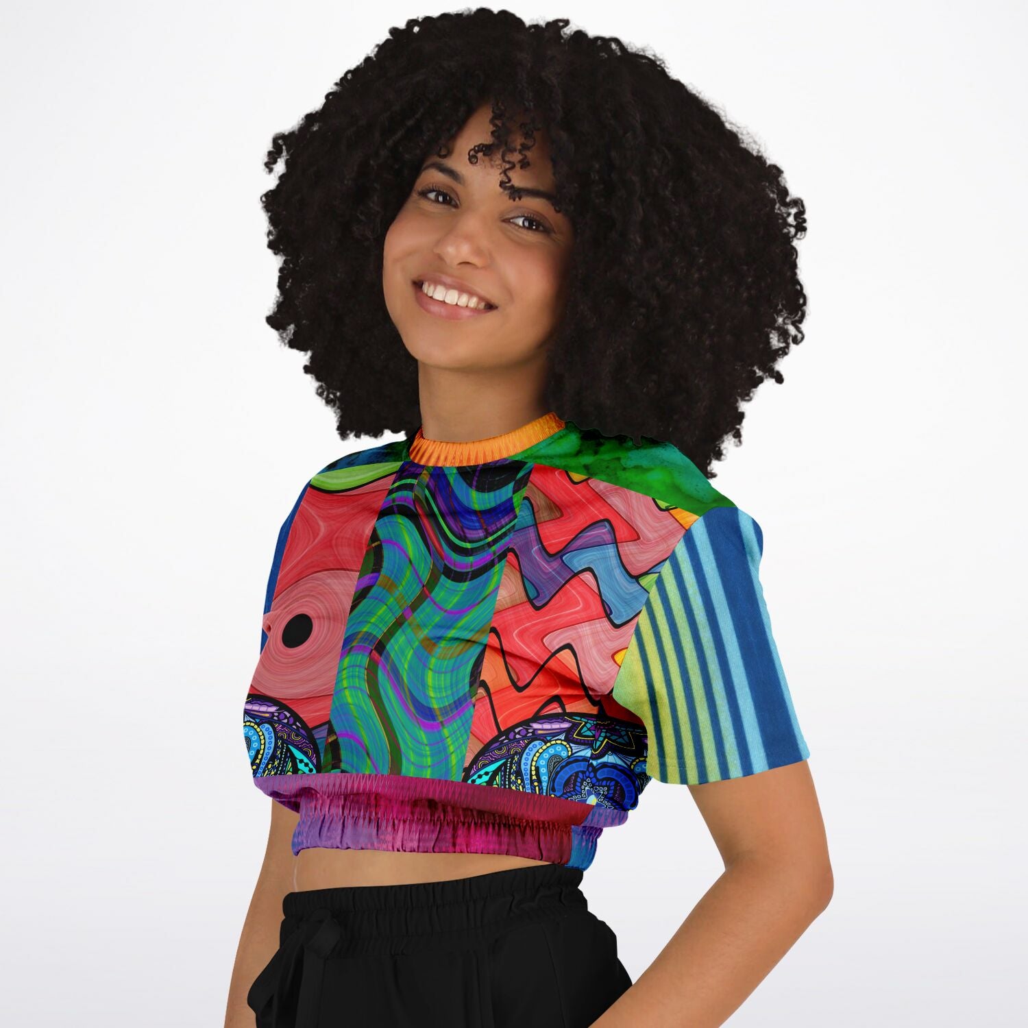 Me So Psychedelic Short Sleeve Cropped Eco-Poly Sweater