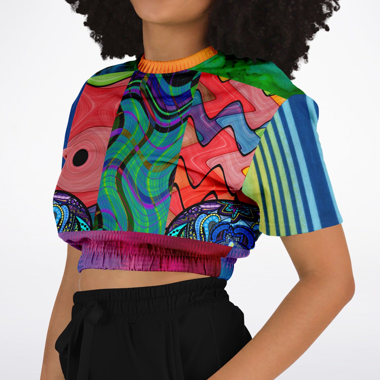 Me So Psychedelic Short Sleeve Cropped Eco-Poly Sweater