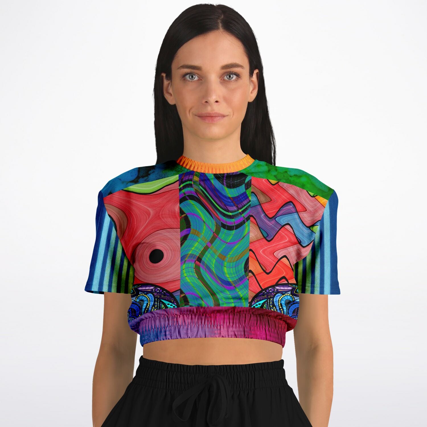 Me So Psychedelic Short Sleeve Cropped Eco-Poly Sweater