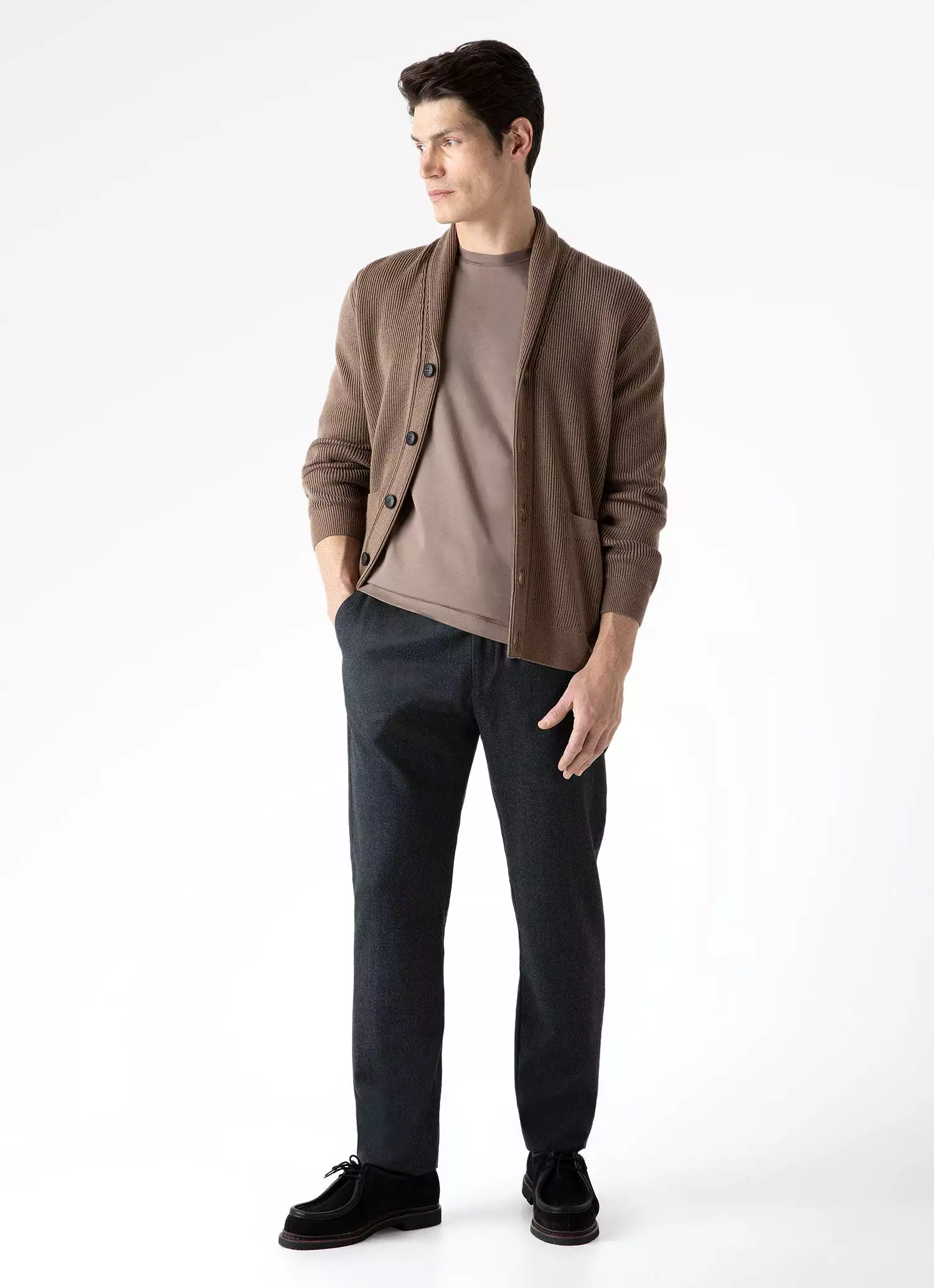 Men's Ribbed Shawl Neck Cardigan in Cedar