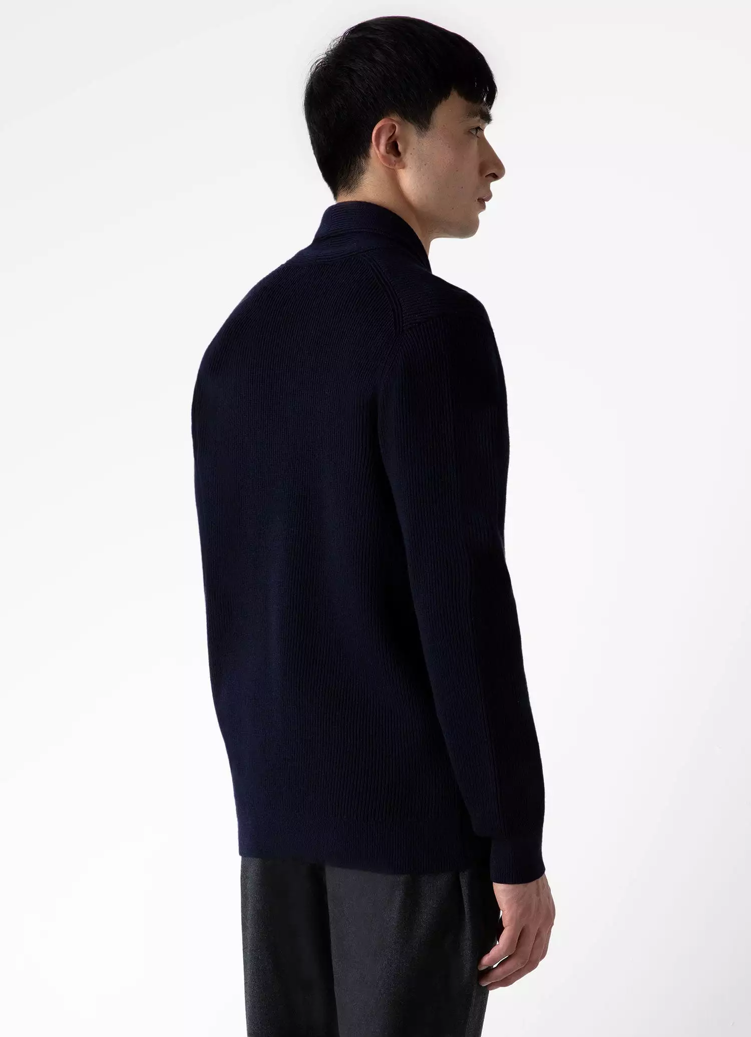 Men's Ribbed Shawl Neck Cardigan in Navy