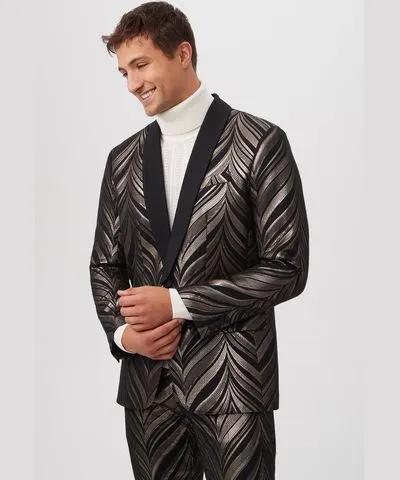 Mr Turk Alfred Metallic Chevron Jacquard Blazer With Shawl Lapel / Pewter 40