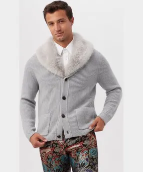 Mr Turk Lennox Merino Wool Cardigan With Faux Fur Shawl Collar