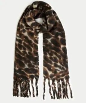 M&S Collection Womens M&S Collection Brushed Animal Fringed Scarf