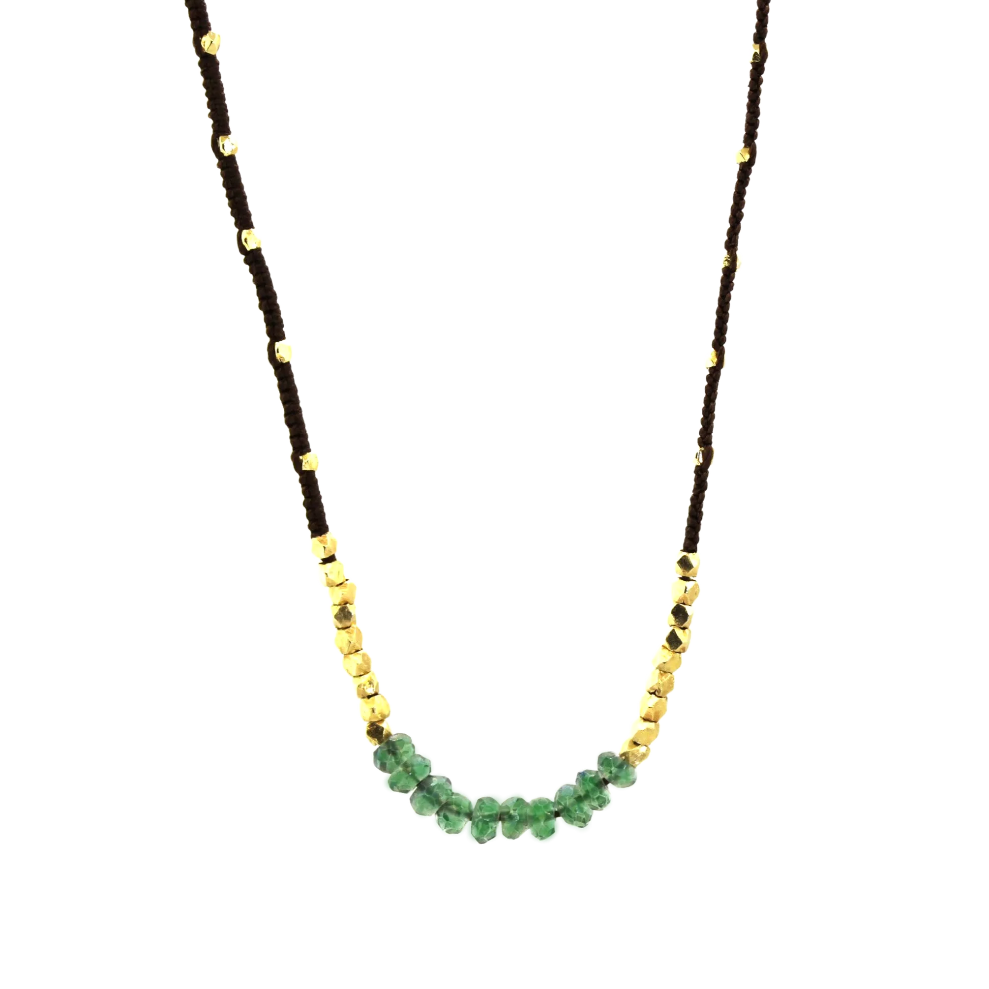 Mystic Green & Gold Beaded Chocolate Silk Necklace