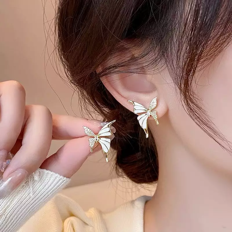 Niche zircon liquid butterfly earrings for women