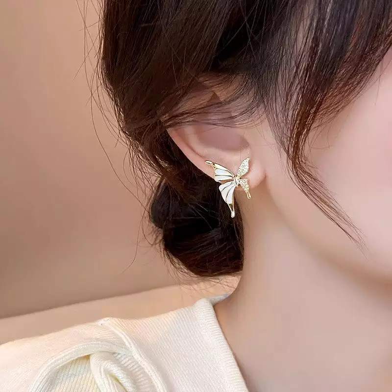 Niche zircon liquid butterfly earrings for women