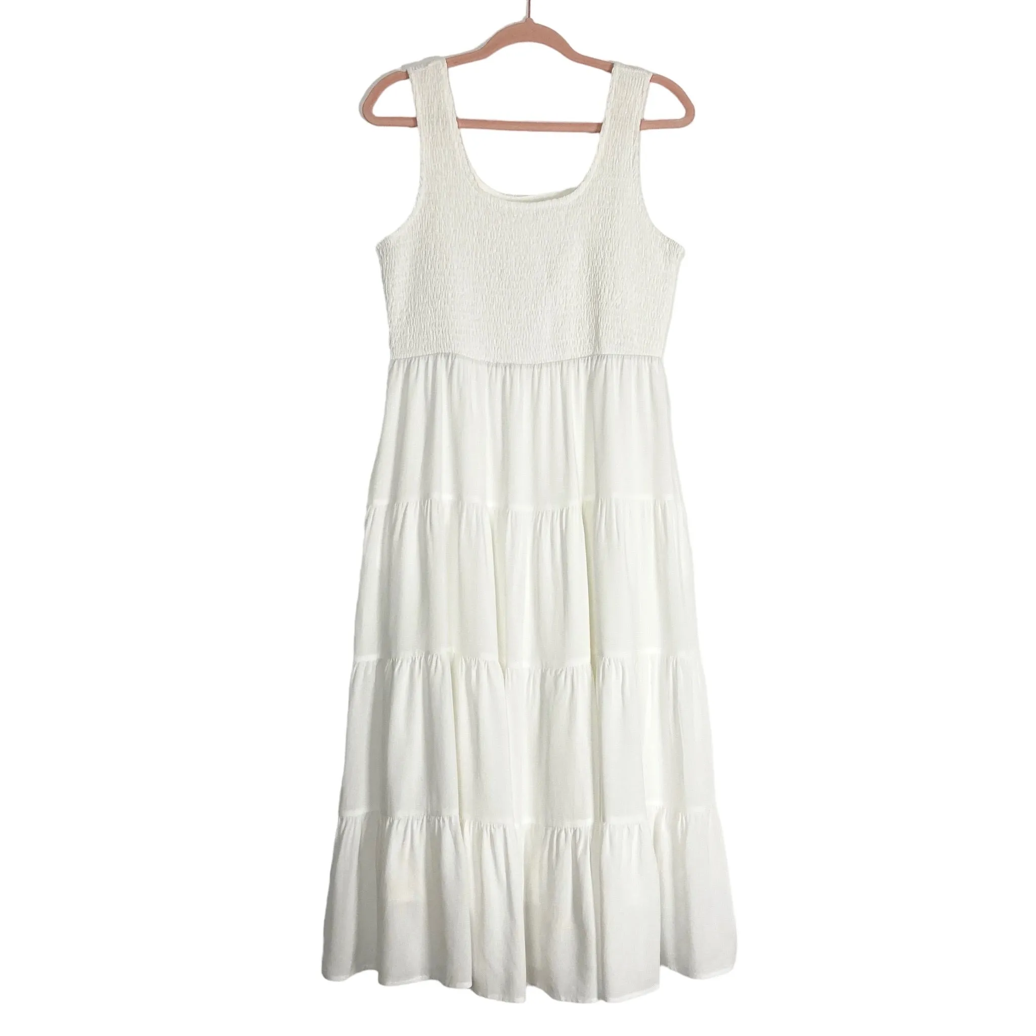 No Brand White Smocked Tiered Tank Dress- Size M