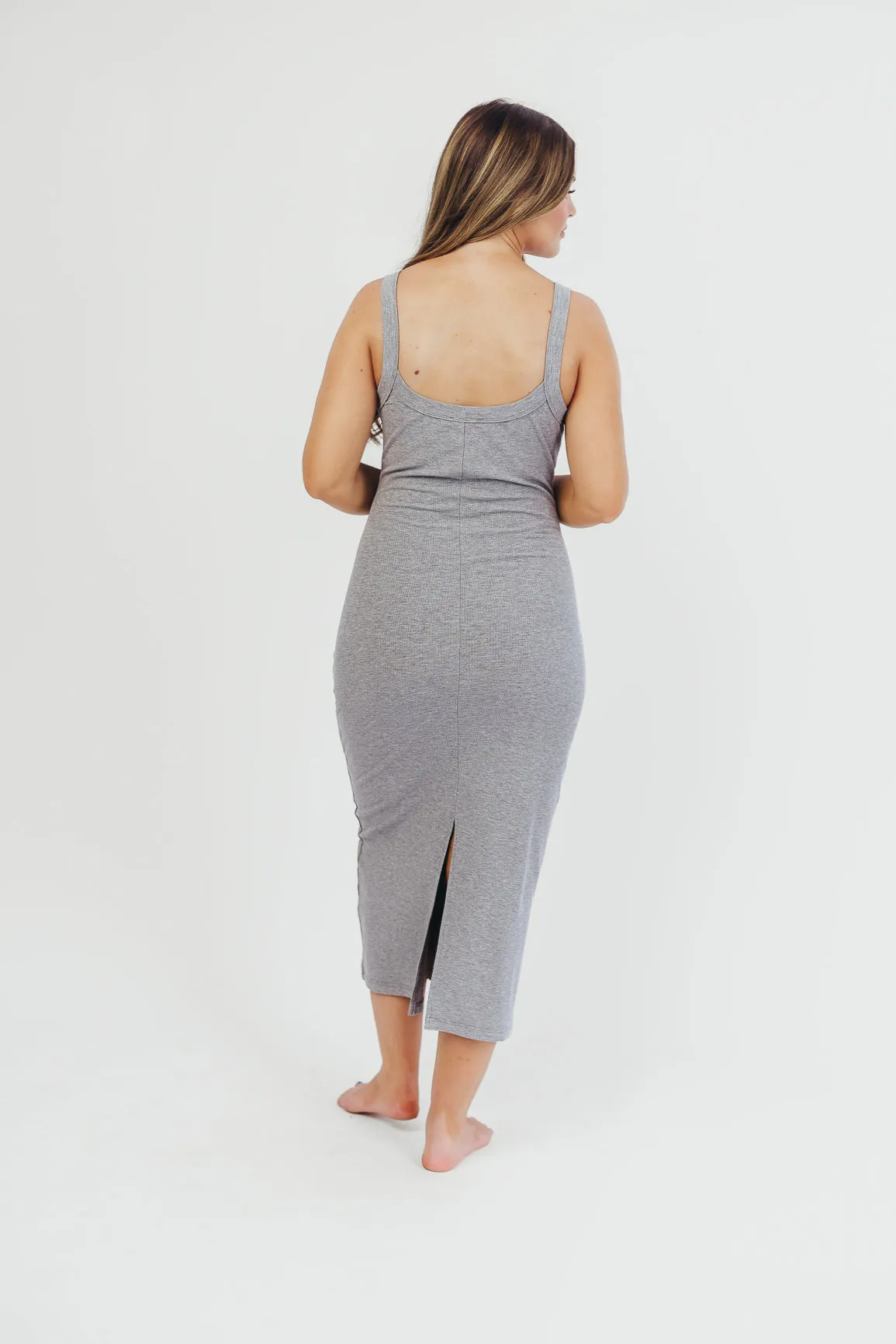 Olivia Square Neck Midi Tank Dress in Heather Grey - Bump Friendly