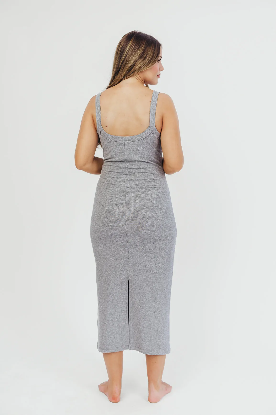 Olivia Square Neck Midi Tank Dress in Heather Grey - Bump Friendly