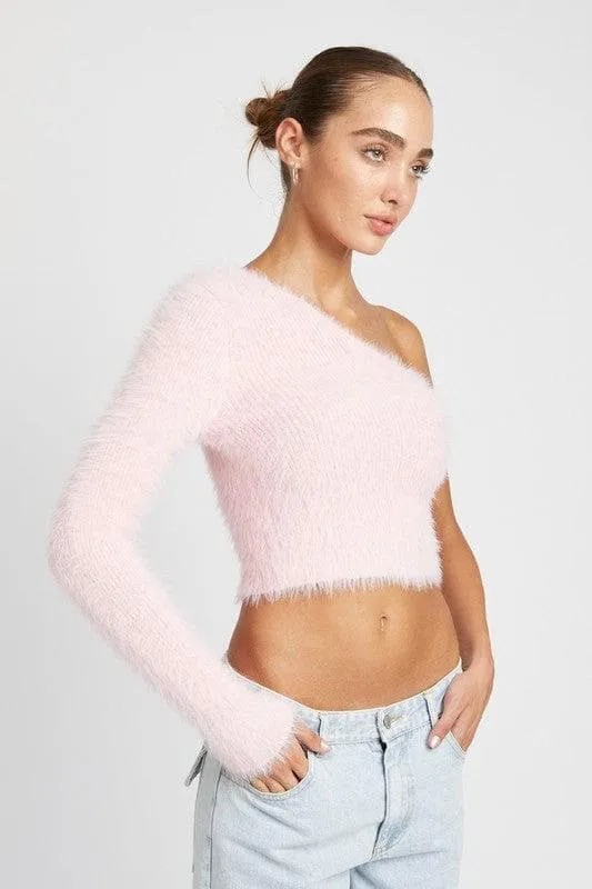 One Shoulder Fluffy Sweater Top