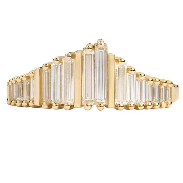 ORDER ONLY: 18K Gold Needle Baguette Diamond Tiara Ring