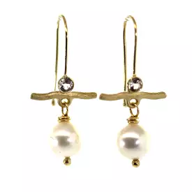 Pearl & Sapphire Gold Bar Earrings