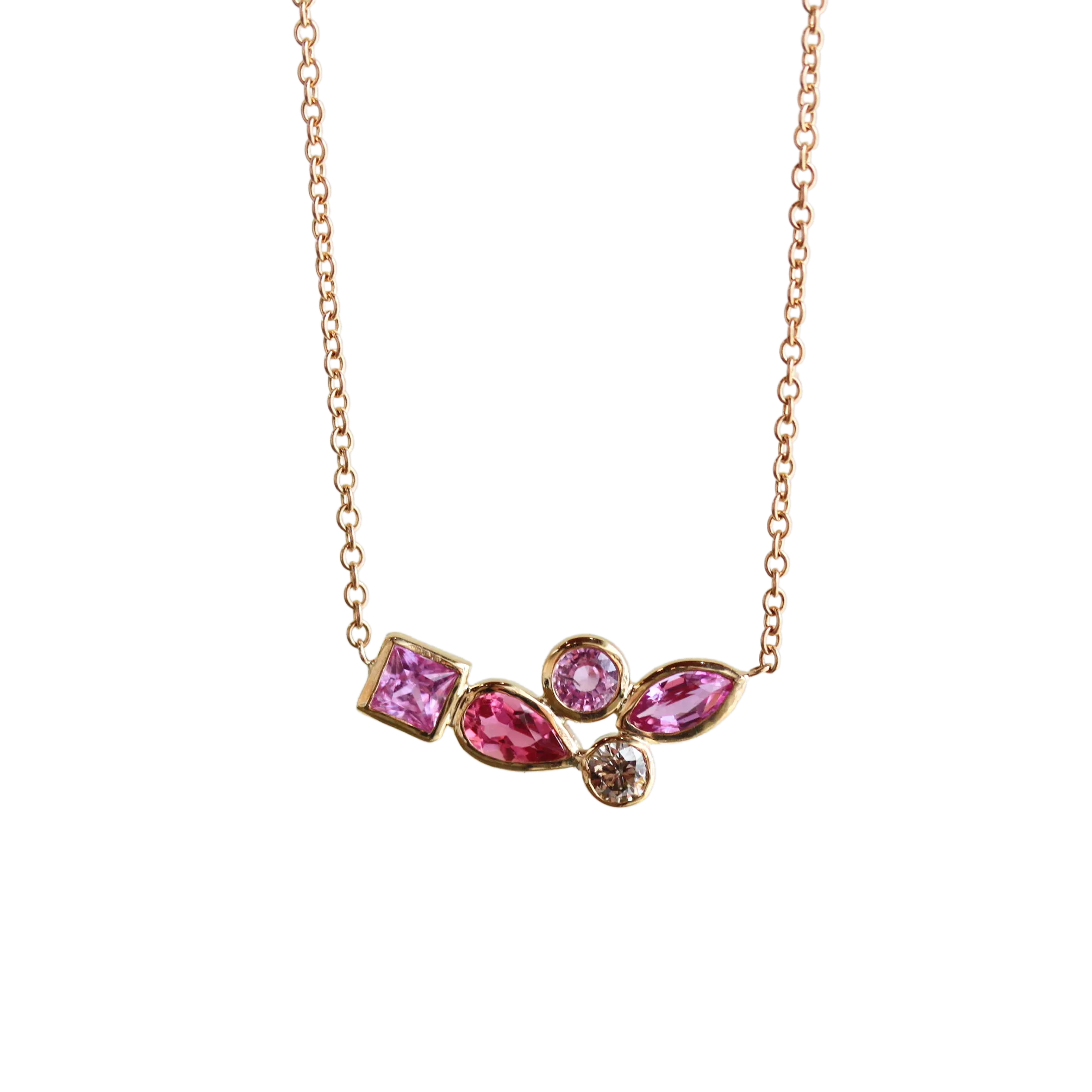 Pink Sapphire & Diamond Cluster Necklace