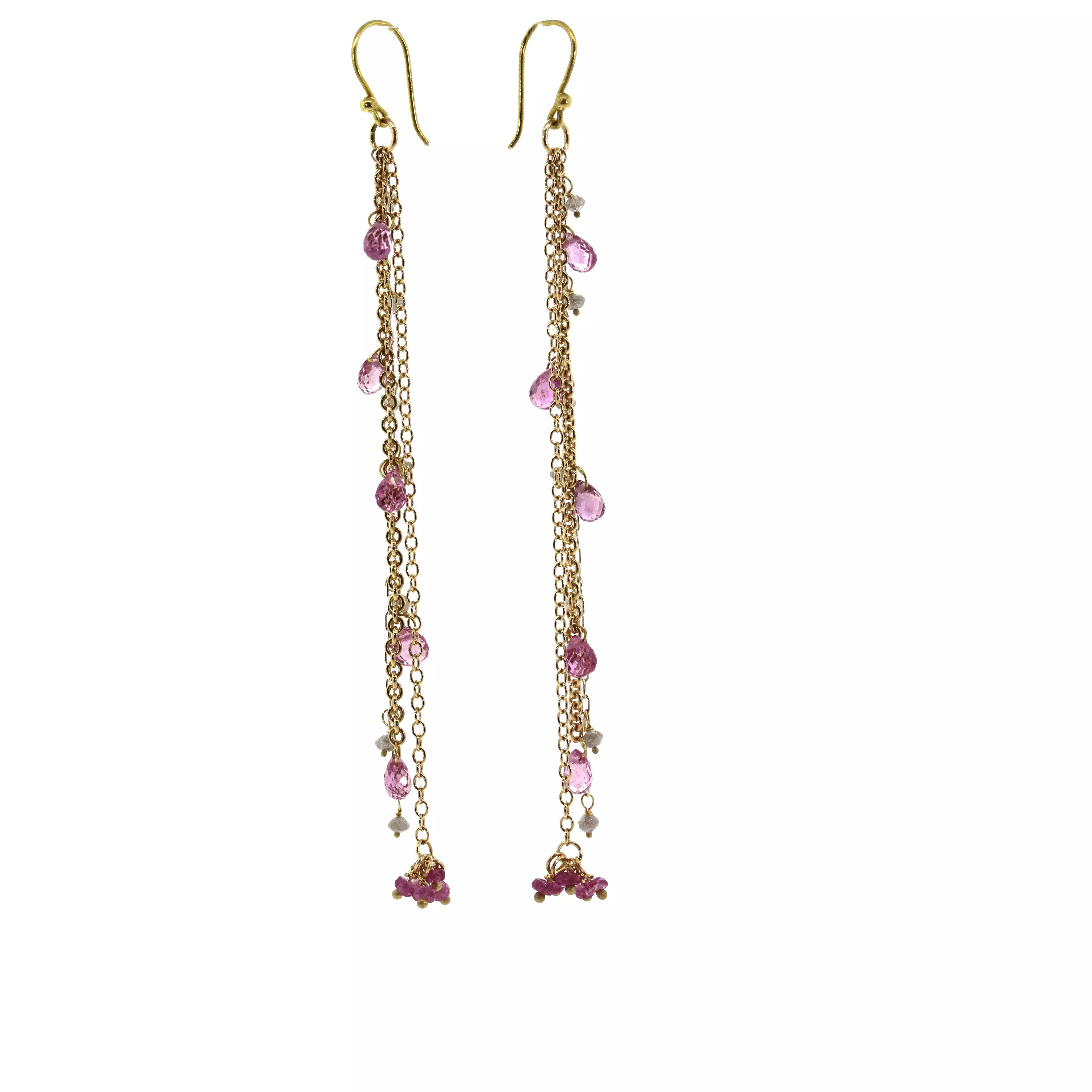 Pink Sapphire & Raw Diamond Waterfall Earrings