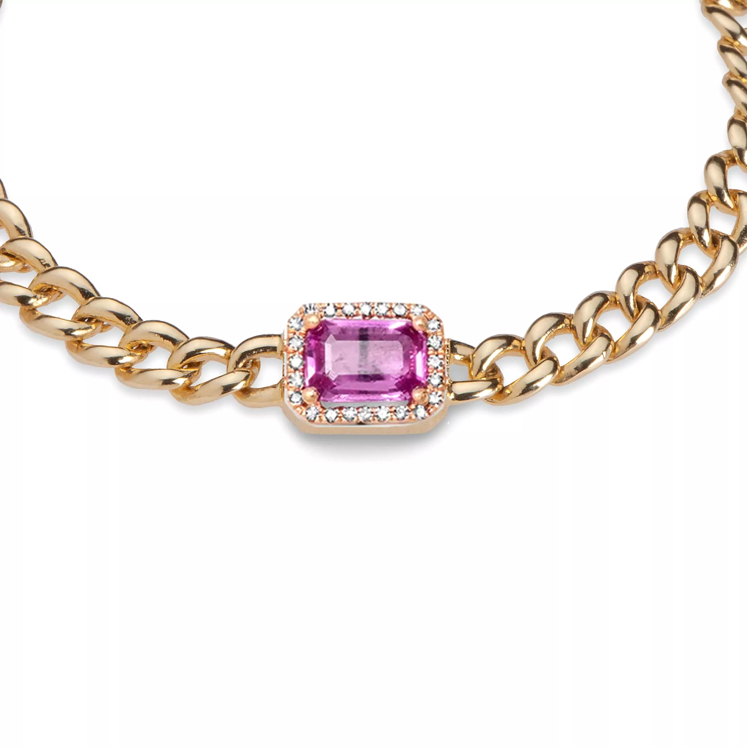 Pink Sapphire and Diamond Cuban Link Chain Necklace