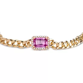 Pink Sapphire and Diamond Cuban Link Chain Necklace