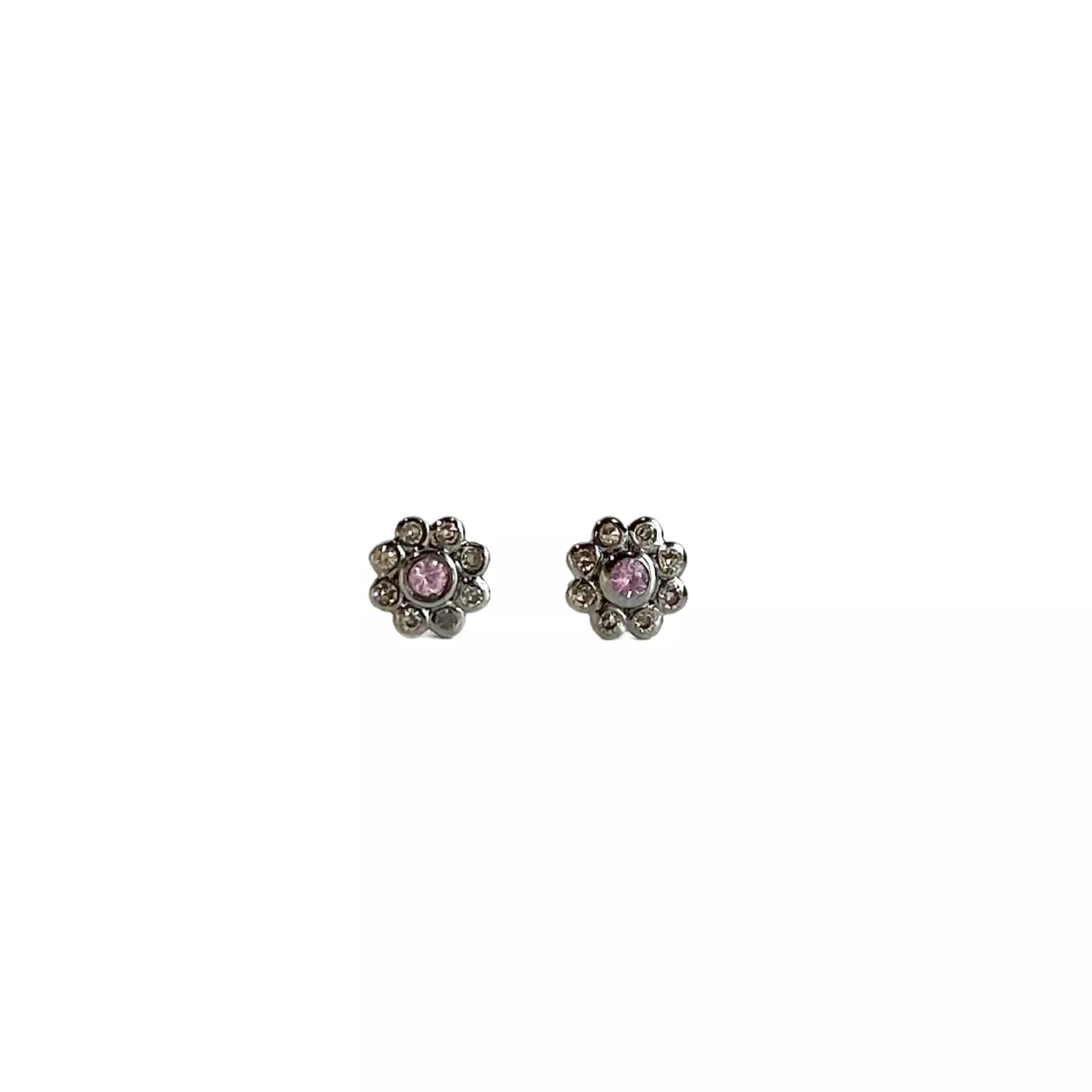 Pink Sapphire Sterling Sliver Flower Studs