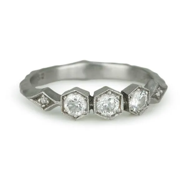 Platinum Triple Hexagonal Ring with Diamonds