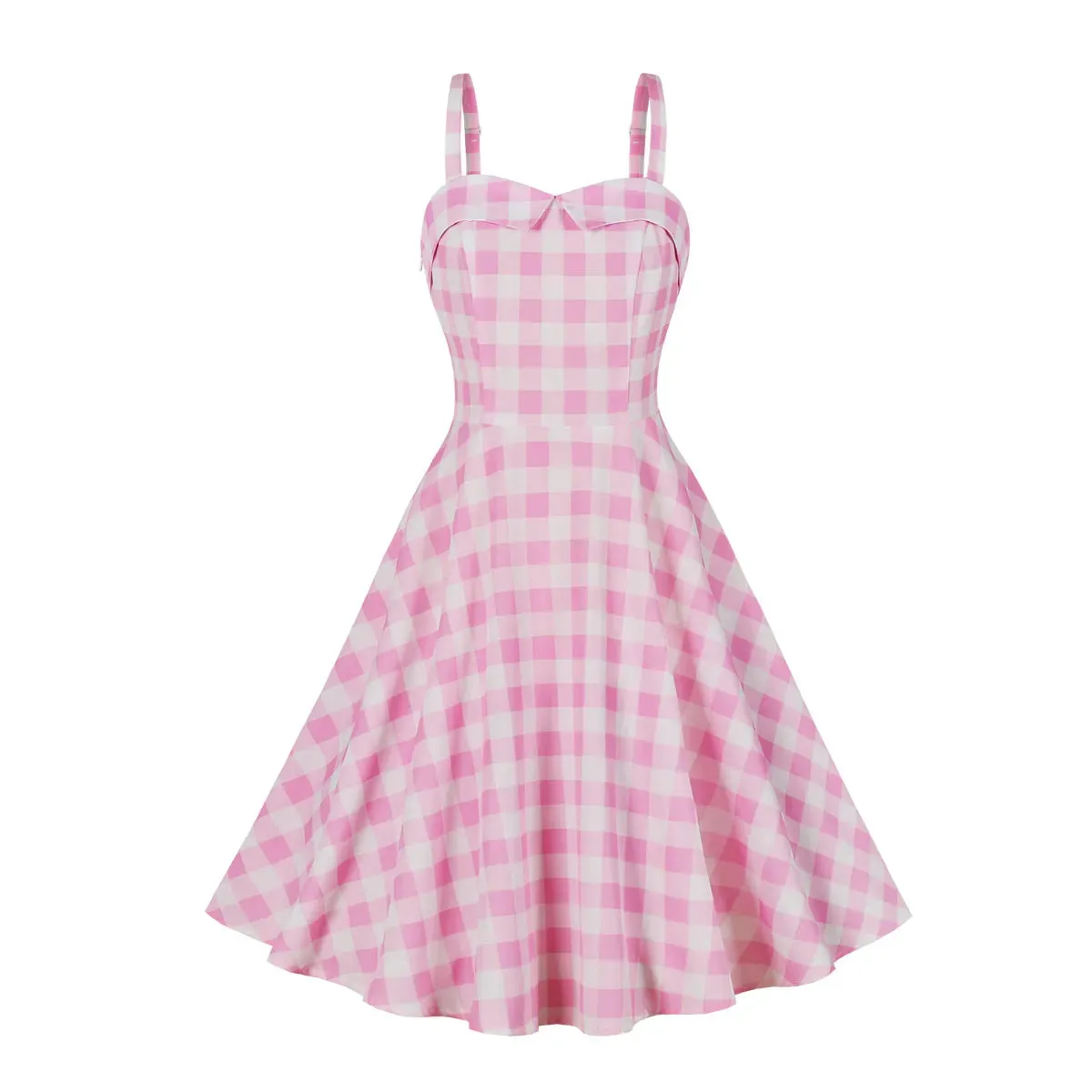 Preppy Style Pink Plaid Print Vintage Casual Party Dress Spaghetti Straps Elegant Swing Pinup Flare Tea Dresses 50s 60s Sundress