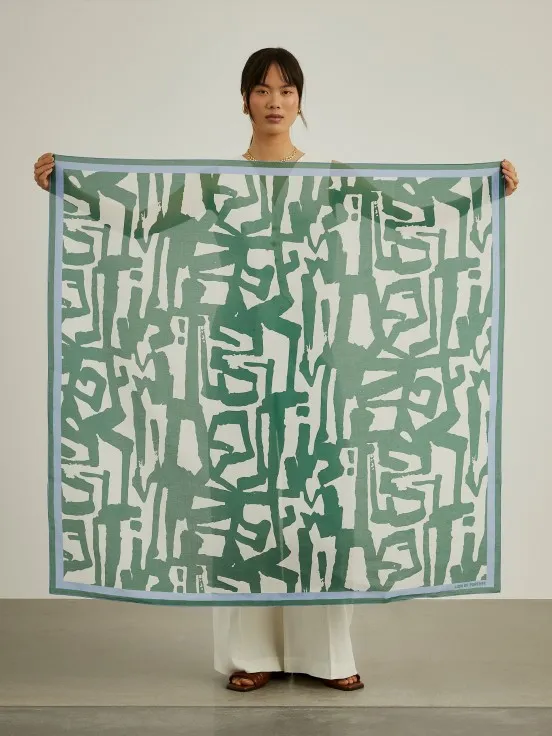 Printed cotton and silk scarf