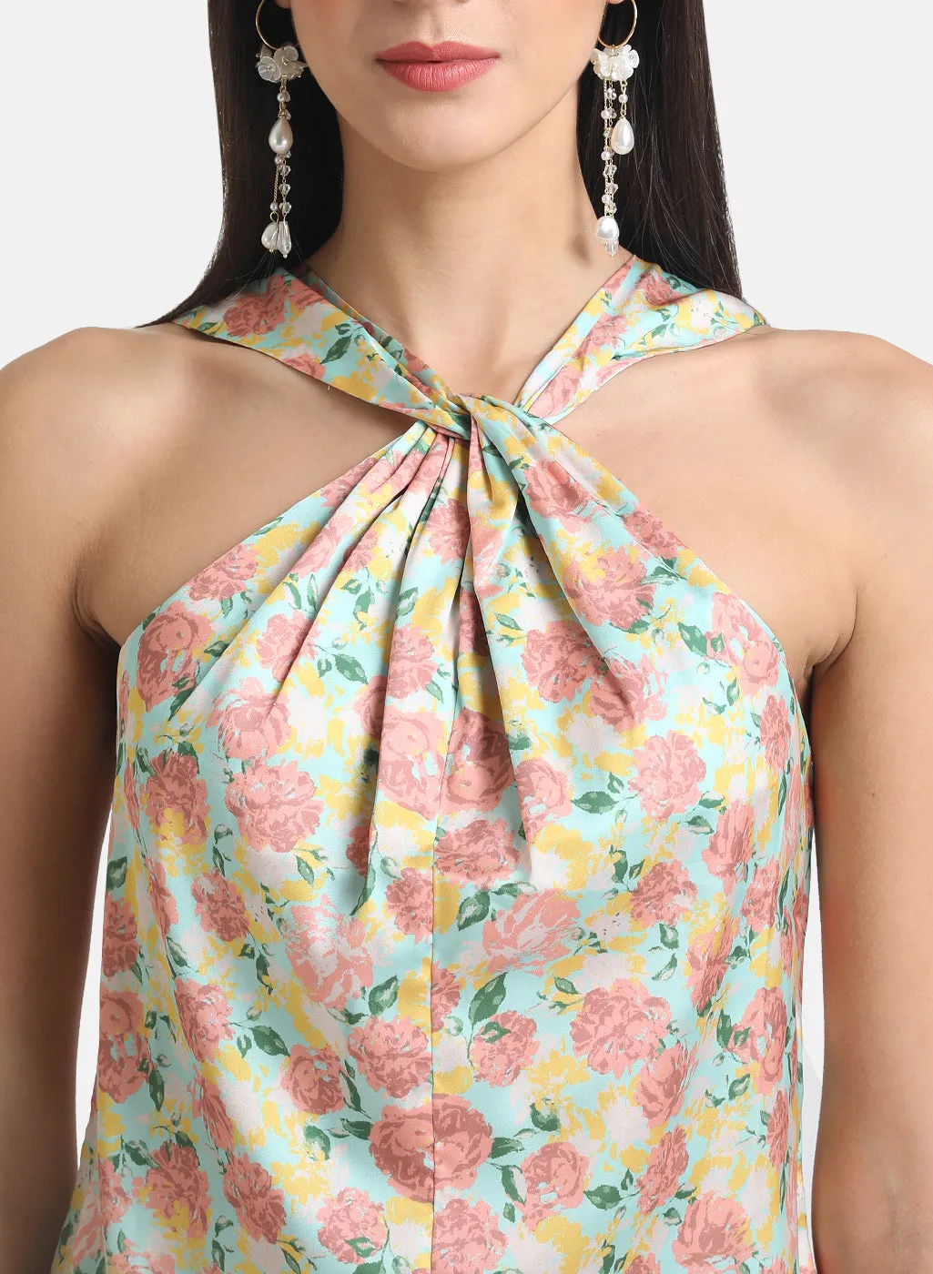 Printed Satin Halter Neck Top