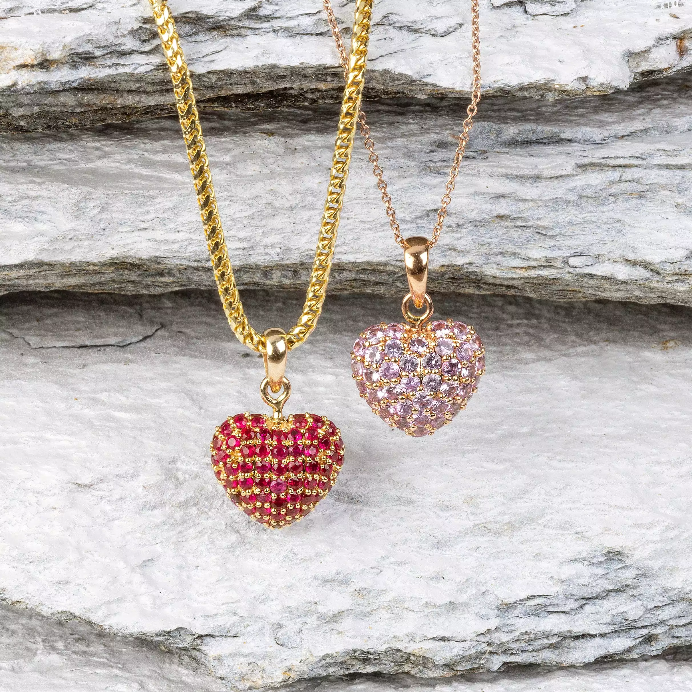 Puffy Pave Pink Sapphire Heart Charm