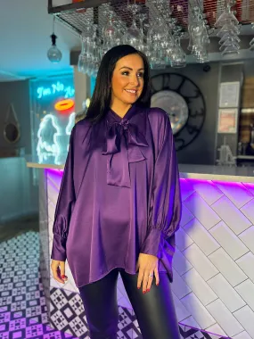 Purple Satin Style Tie Neck Blouse Patsy