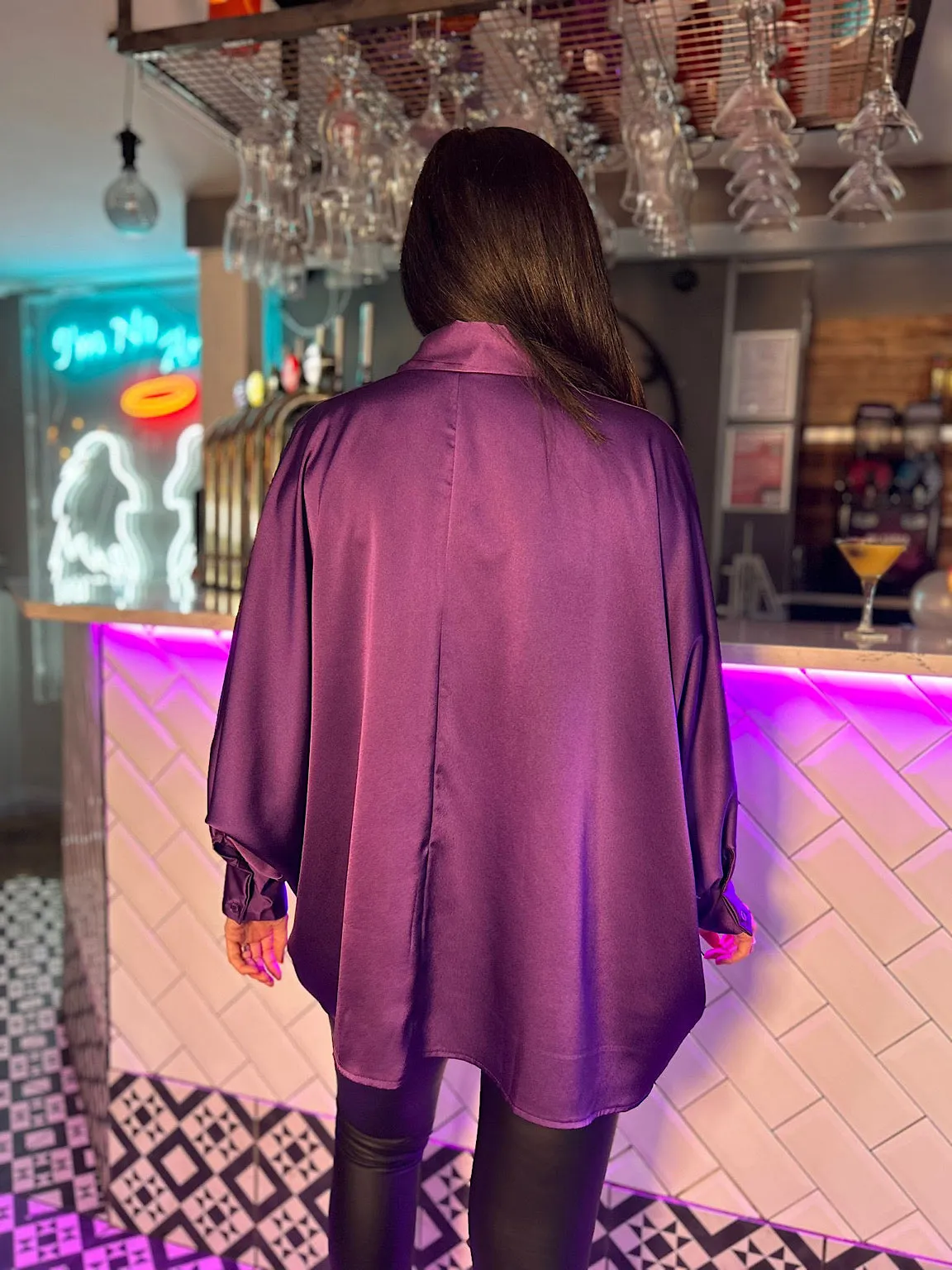 Purple Satin Style Tie Neck Blouse Patsy