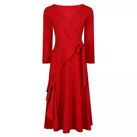 Red Long Sleeve Side Tie Wrap Dress