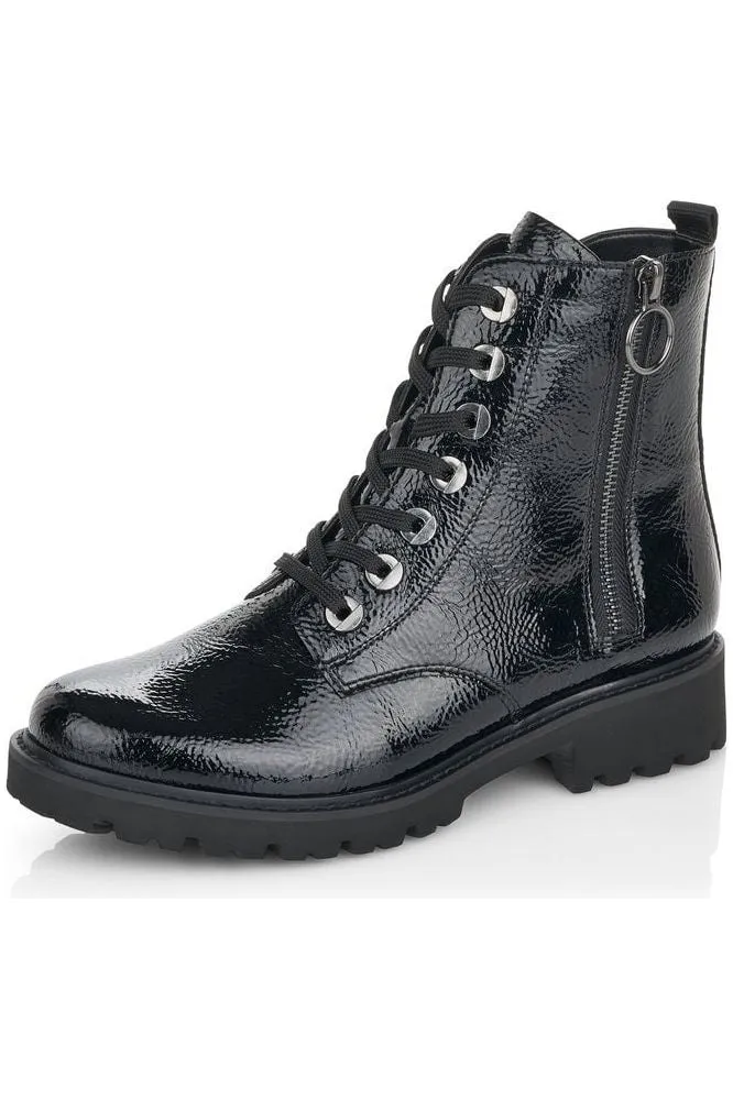 Remonte D8671-02 Ladies black patent boots