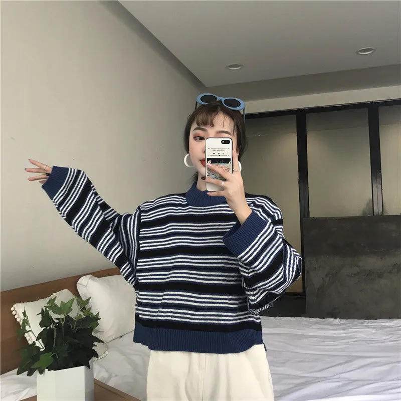 Retro striped short sweater