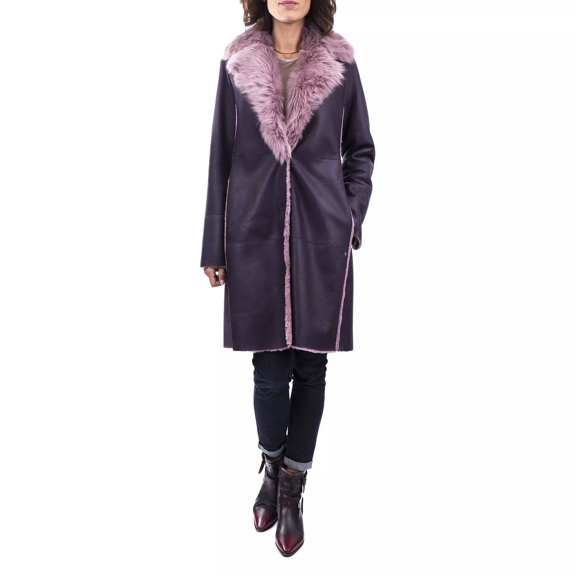 Reversible Shawl-Collar Coat Merinillo Pacaja Cassis