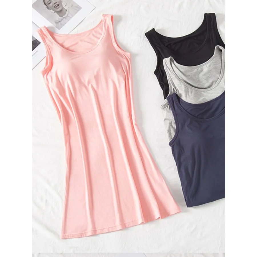 Round Neck Wide Strap Mini Tank Dress with Bra