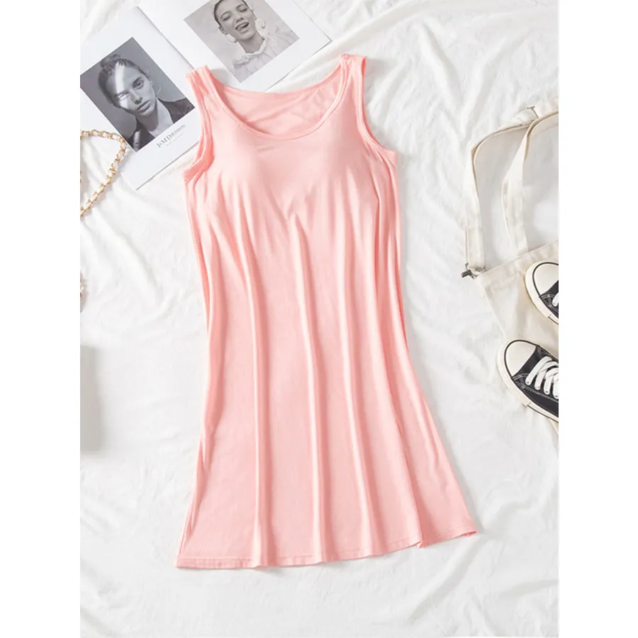 Round Neck Wide Strap Mini Tank Dress with Bra