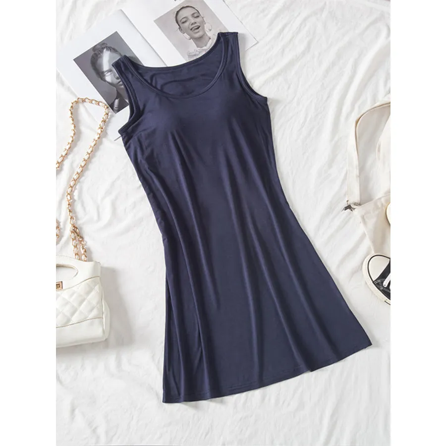 Round Neck Wide Strap Mini Tank Dress with Bra