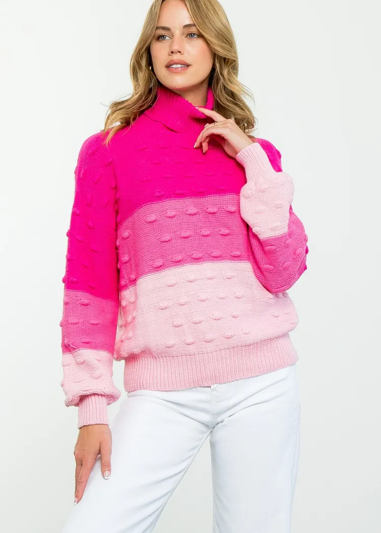 Rowan Colorblocked Turtleneck Knit Sweater