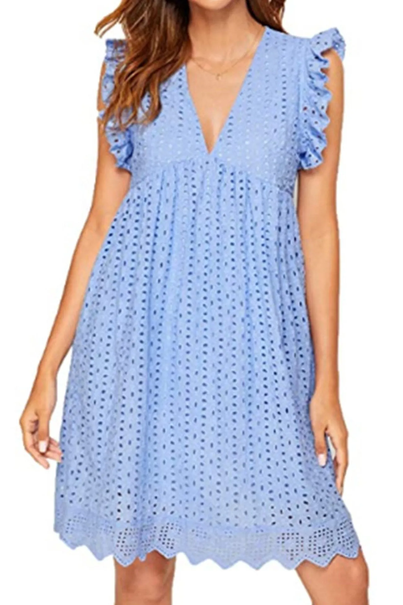 Ruffle Jacquard Pocketed Tank Dress