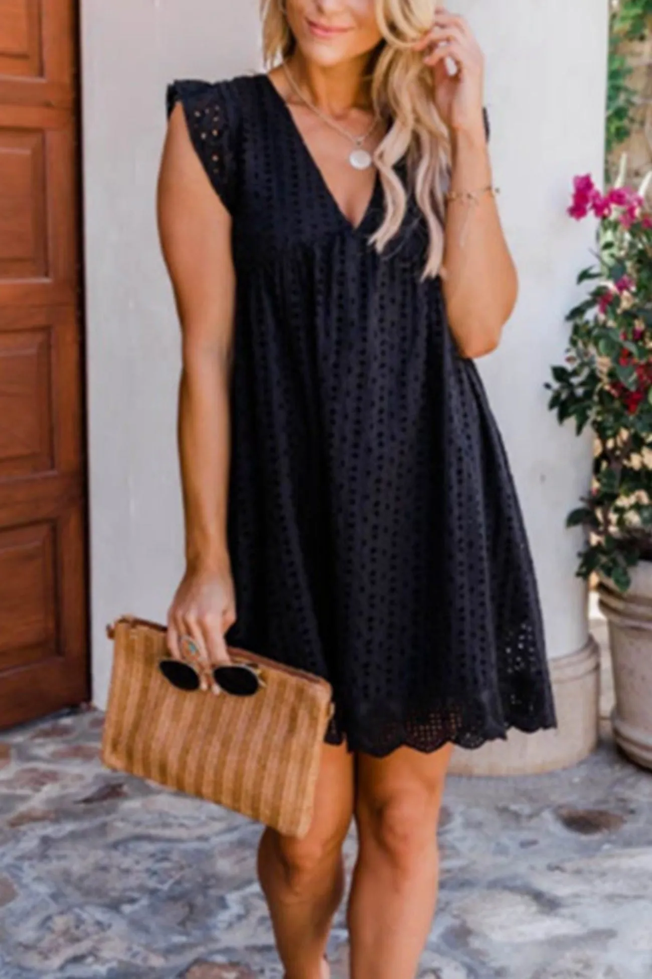 Ruffle Jacquard Pocketed Tank Dress