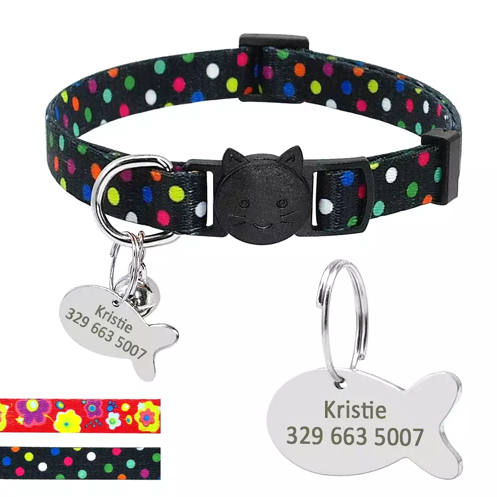 Safety Breakaway Cat Collars Quick Release Kitten Collar Personalized Custom Cats Collar Necklace with Bell for Cat Kitty Puppy